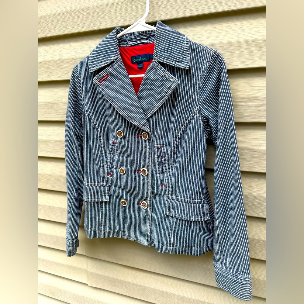 Boden Blue and White Striped Jean Jacket